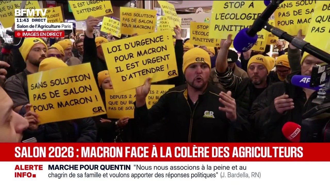 "On n'a vraiment plus le temps": les agriculteurs de la Coordination rurale interpellent Emmanuel Macron au Salon de l'Agriculture