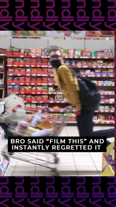 Boy Attempts to Ride a Shopping Cart and Takes a Tumble in the Aisle