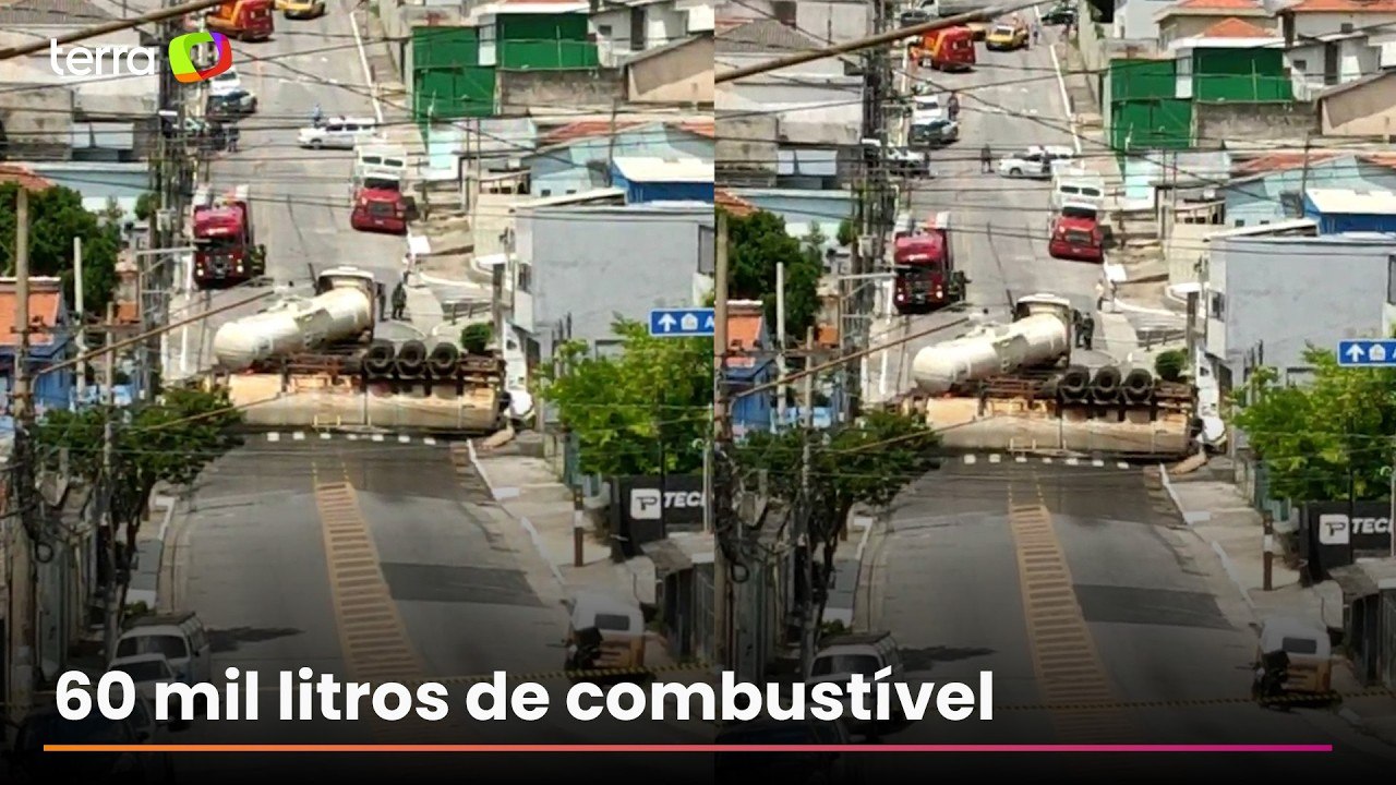 Caminhão-tanque tomba e esmaga carro em São Paulo