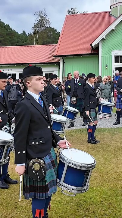 The Burgh of Langholm Pipe Band playing outside the Games Pavilion during the 2025 Braemar Gathering Highland Games. This was on Saturday 6th September 2025