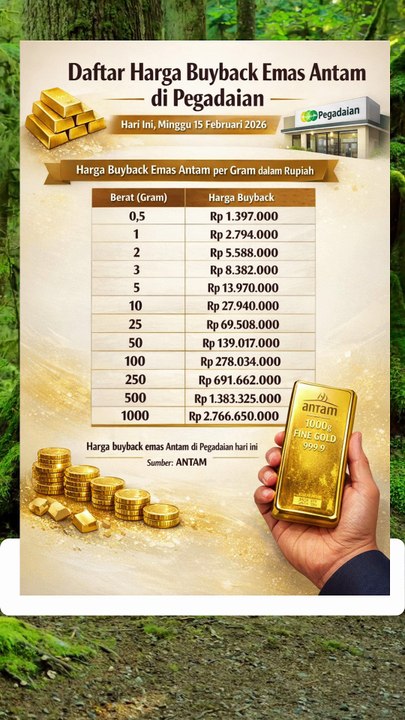 Daftar Harga Buyback Emas Antam di Pegadaian Hari Ini Minggu 15 Februari 2026