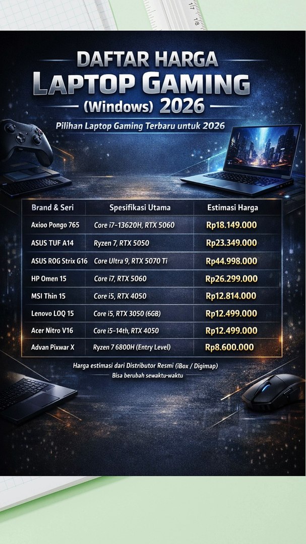 ⁣daftar harga Daftar harga Laptop Gaming (Windows) 2026