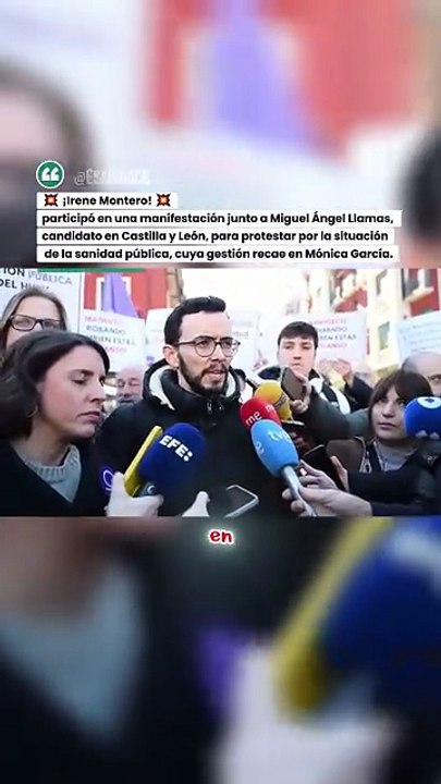 Irene Montero se manifiesta con Miguel Ángel Llamas por la sanidad pública.