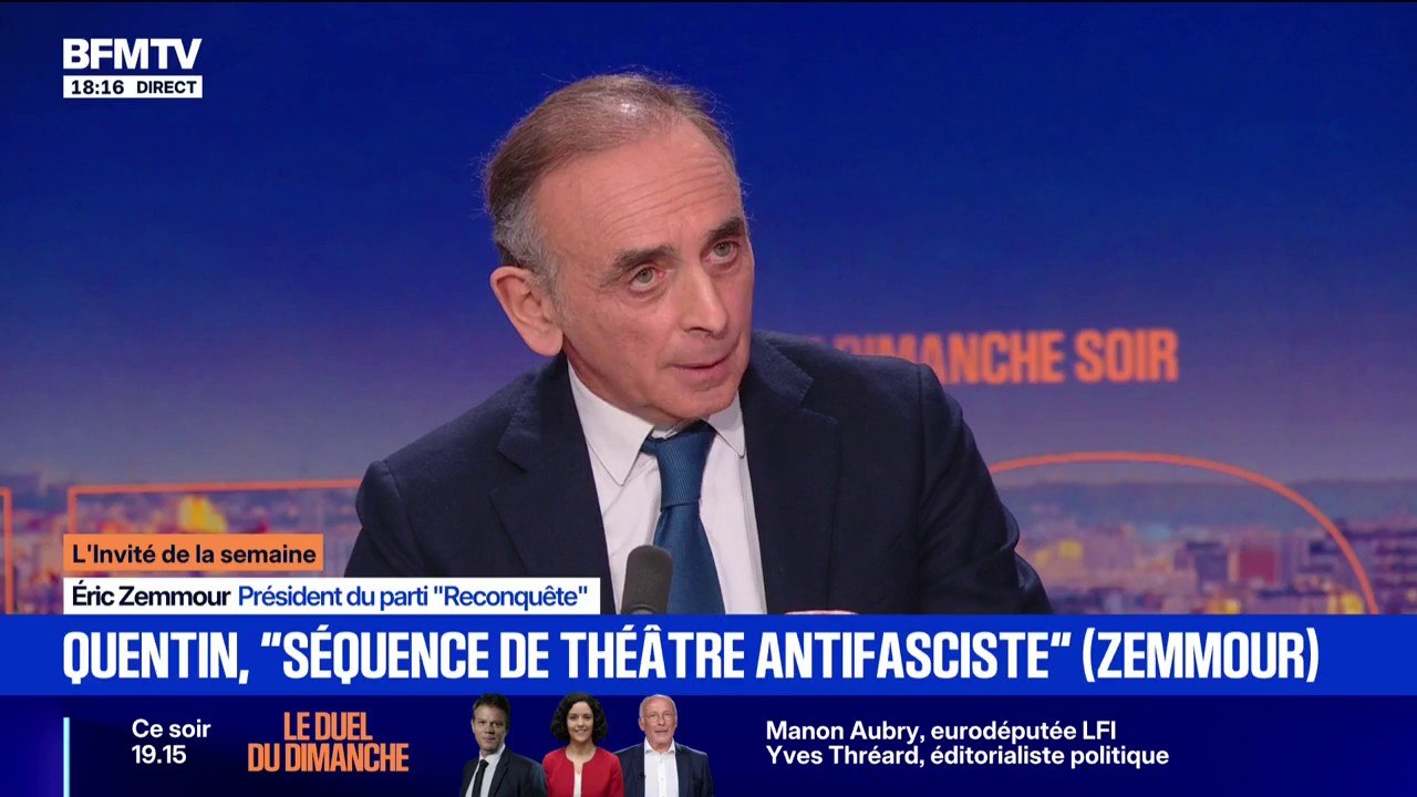 Pour Éric Zemmour (Reconquête), "Jean-Luc Mélenchon est un ennemi parce qu'il représente le parti de l'étranger"