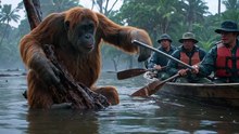 Flood Rescue – Orangutan on Floating Tree,