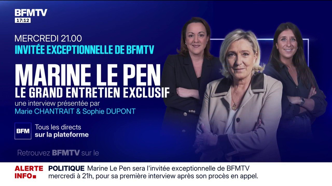 Marine Le Pen sera l'invitée de BFMTV ce mercredi pour sa première interview après le procès en appel du RN