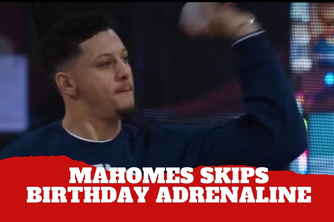 Patrick Mahomes lets someone else take the slide at Sterling’s birthday party