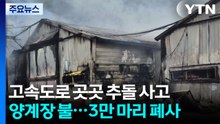 고속도로 곳곳 추돌...양계장 불타 3만 마리 폐사 / YTN