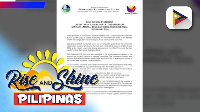 EMB CALABARZON, nagsagawa na ng on-site investigation sa gumuhong sanitary landfill sa Rodriguez, Rizal; labi ng 1 sa 3 nawawala, natagpuan na | ulat ni Denisse Osorio