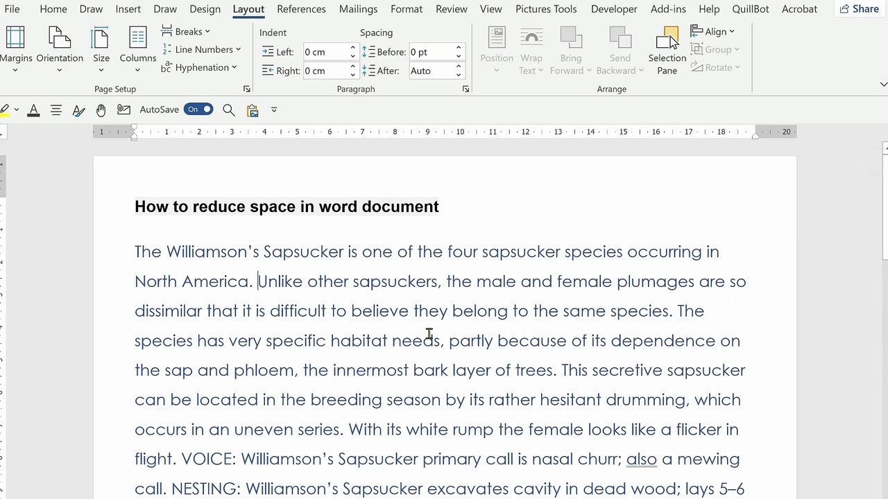 How to reduce space in word document