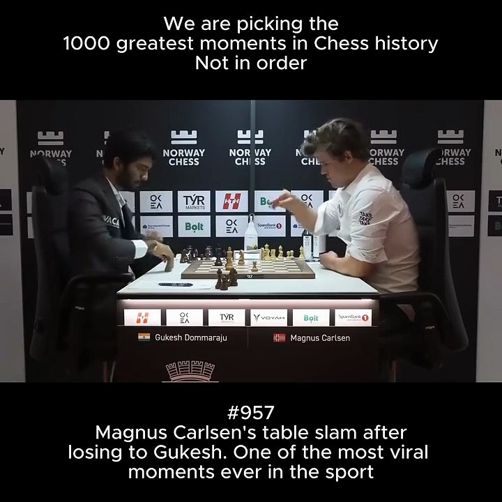 Magnus Carlsen's table slam after losing to Gukesh. One of the most ...