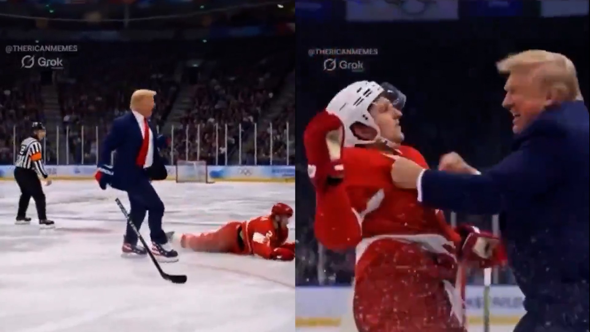 El presidente de los Estados Unidos, Donald Trump, ha vuelto a sorprender al hacer uso de la Inteligencia Artificial para difundir un v�deo en el que se convierte en la estrella de un partido de hockey sobre hielo. En la grabaci�n, el mandatario se enfrenta a la selecci�n de Canad�, a cuyos jugadores golpea repetidamente en una exhibici�n de fuerza f�sica generada digitalmente.