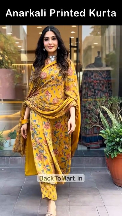 Anarkali Printed Kurta with Palazzo & Dupatta India fashion #fashion #trends