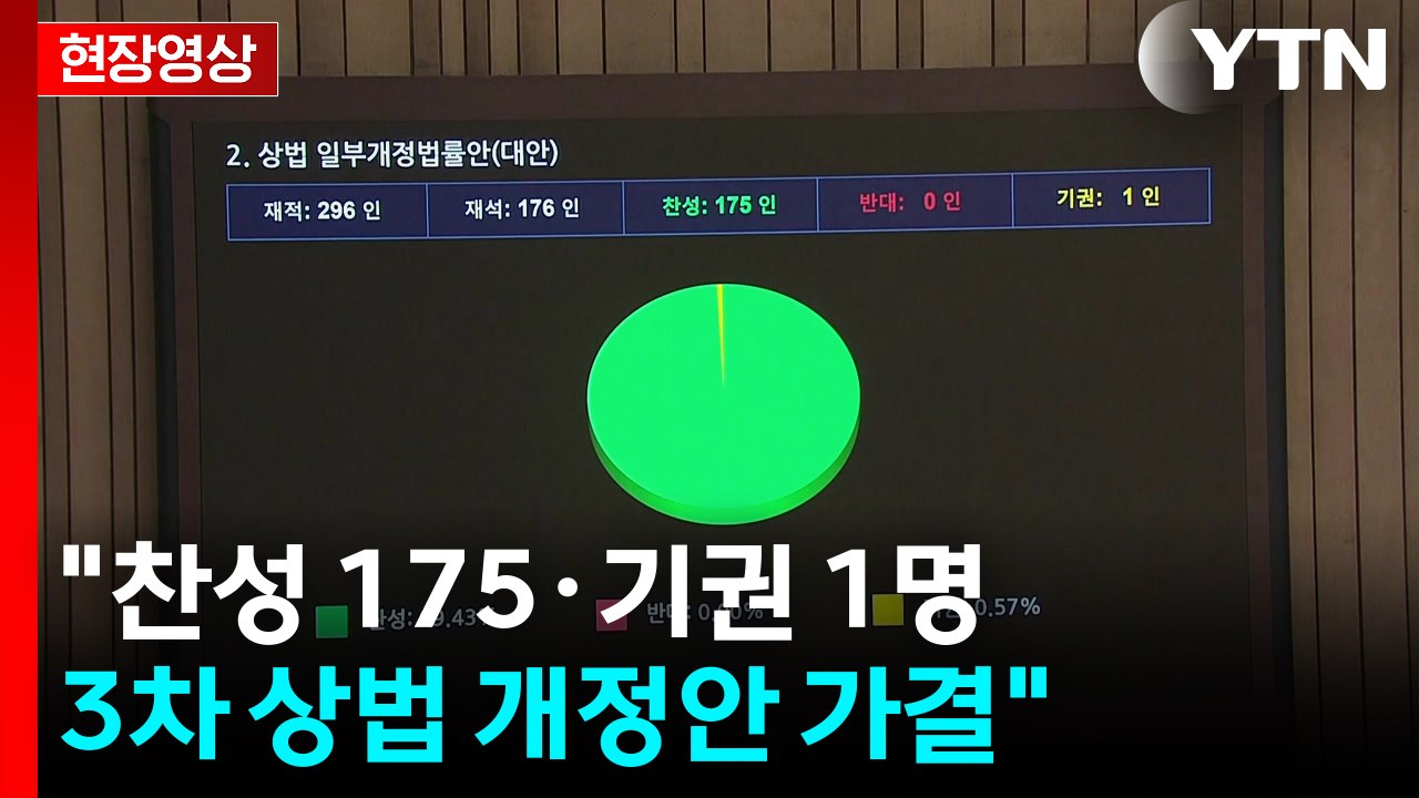 [현장영상+ ] "찬성 175·기권 1명... 3차 상법 개정안 가결" / YTN