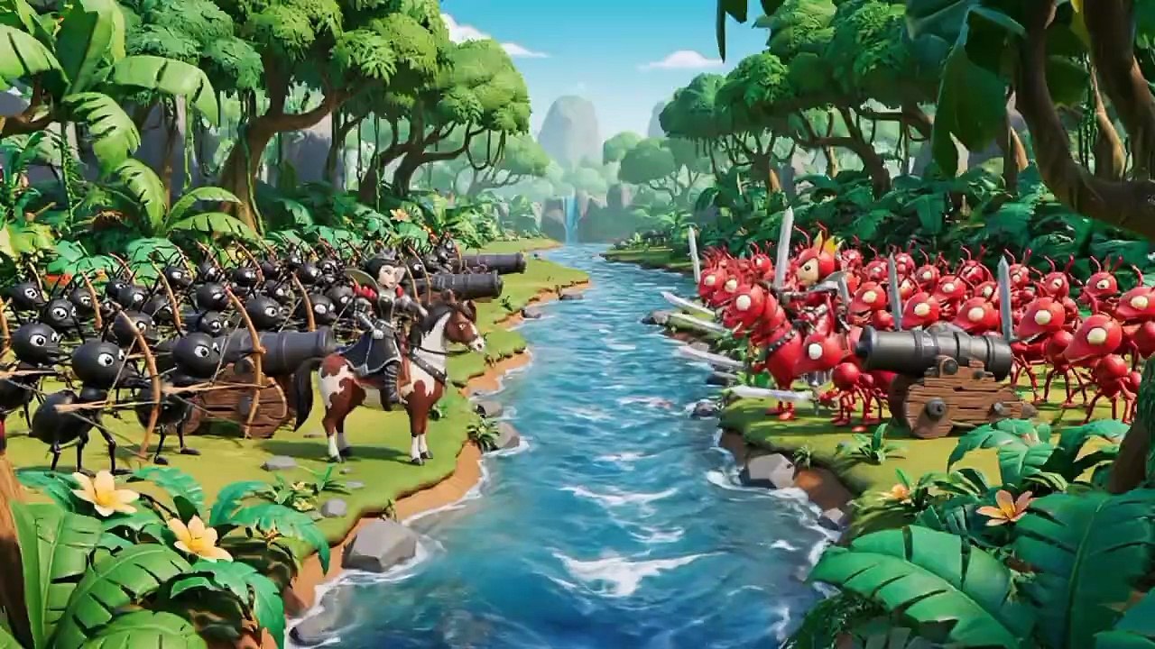 Ant War Part 2 ⚔️ Red vs Black Ant Army Battle - Jungle River Cannon Fight - 3D Animated Movie