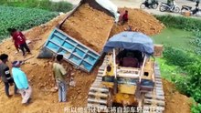 Dump Truck Stuck in Mud During Road Construction – Bulldozer Rescue Attempt