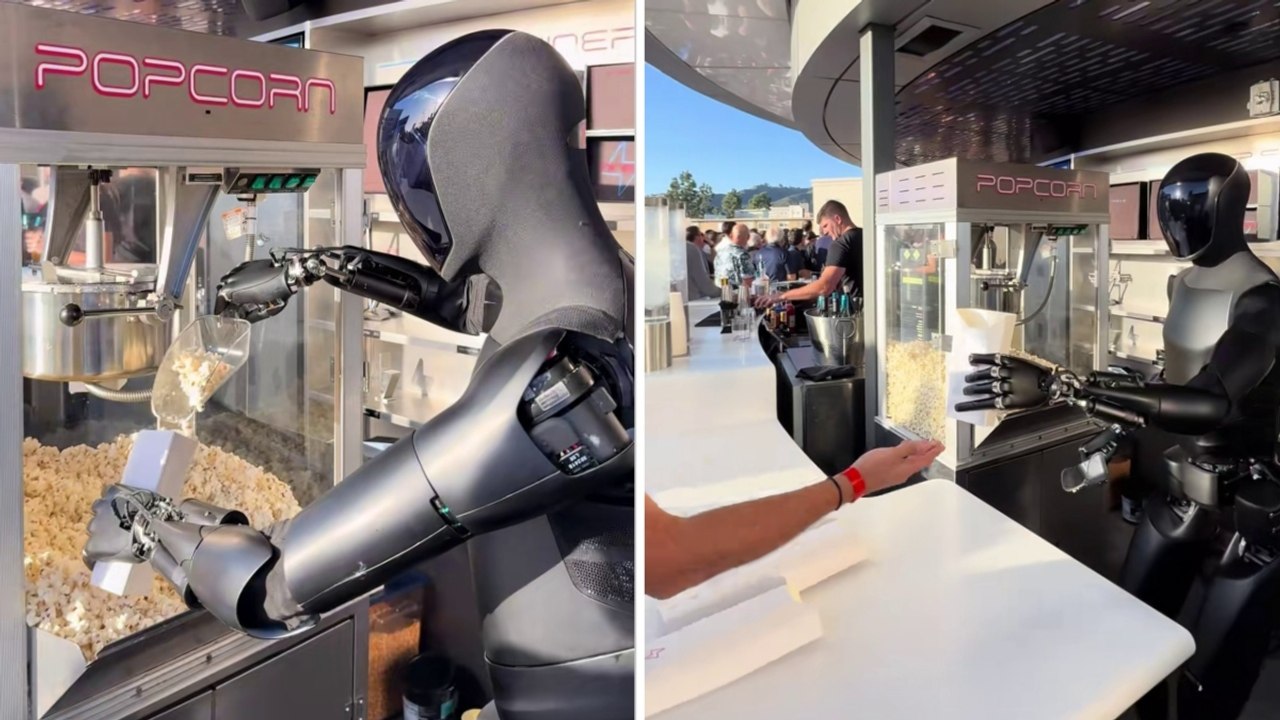 Optimus, il robot di Musk serve i popcorn al Tesla Diner di Los Angeles