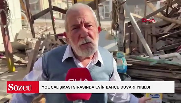 Yol genişletme çalışması sırasında evin bahçe duvarı yıkıldı