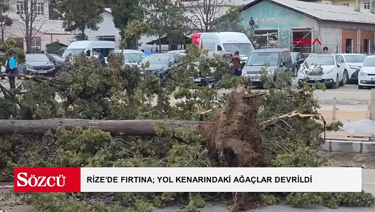 Rize’de fırtına; yol kenarındaki ağaçlar devrildi