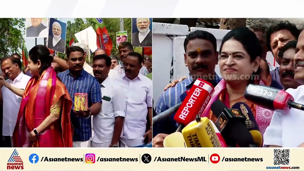 തൃശൂർ മണ്ഡലത്തിലെ BJP പ്രചാരണത്തിന് ചുവരെഴുതി തുടക്കം കുറിച്ച് പത്മജ വേണുഗോപാൽ