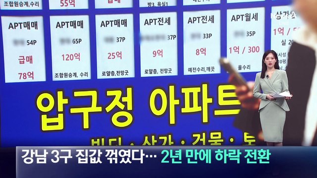 강남3구 집값 꺾였다…2년 만에 하락 전환