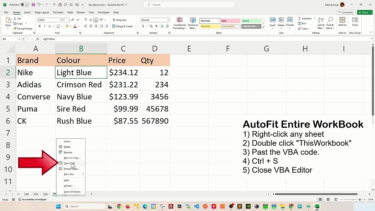 AutoFit Entire Workbook In Excel - Excel Tips and Tricks