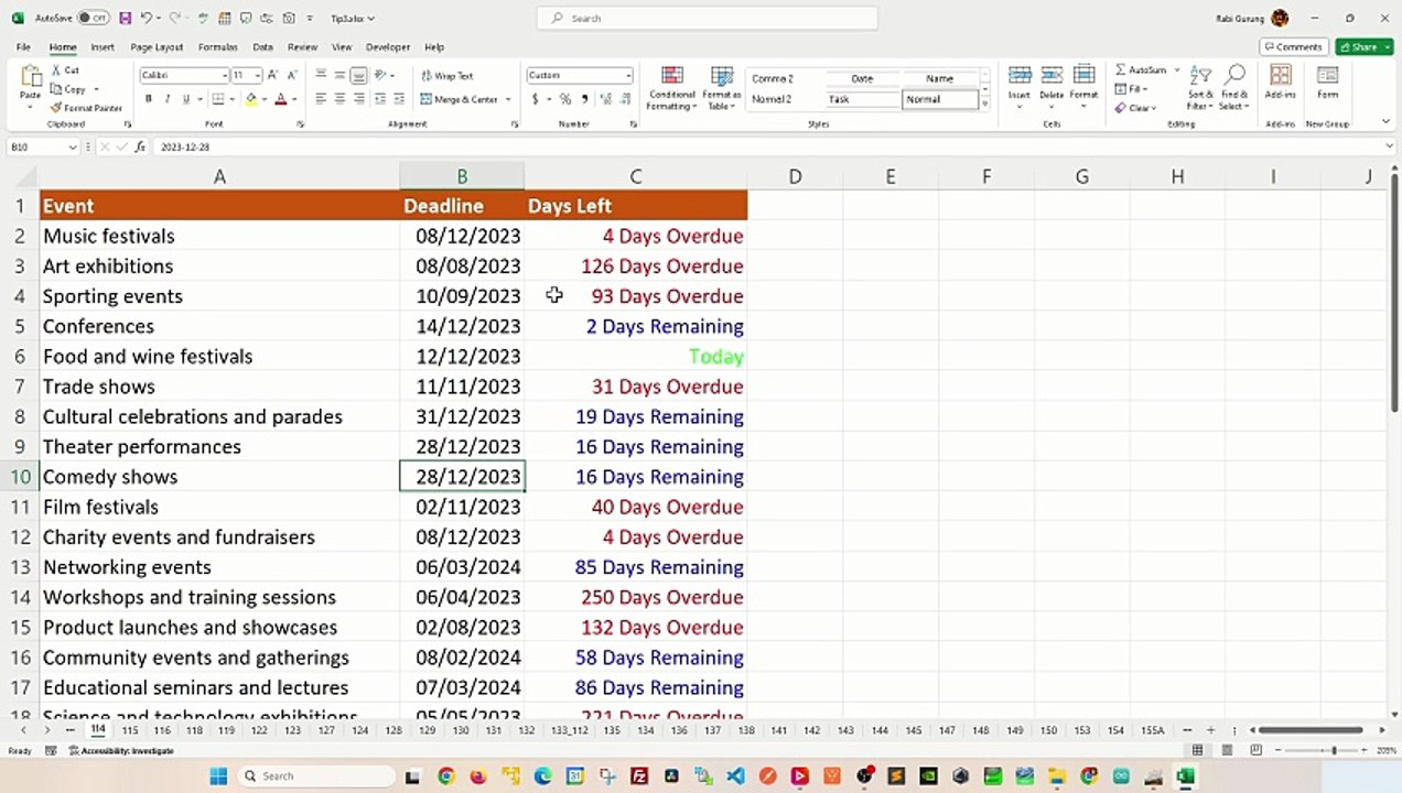 Calculate days remaining from today in in Google Sheets - Excel Tips and Tricks