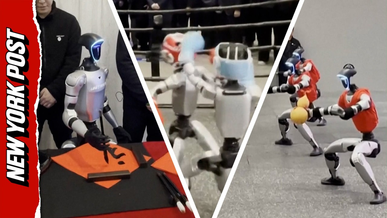 Dancing Chinese robots greet German chancellor in Hangzhou, China