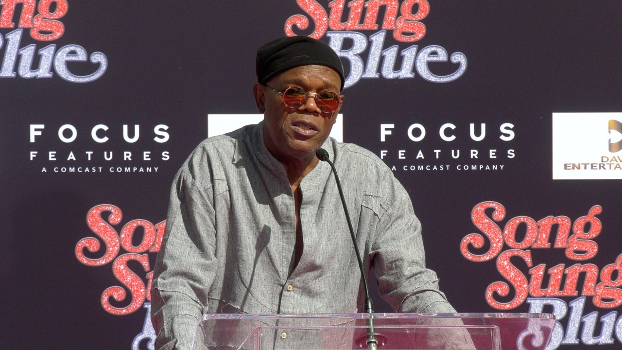 Samuel L. Jackson gives a speech at the John Davis hand and footprint ceremony in Hollywood