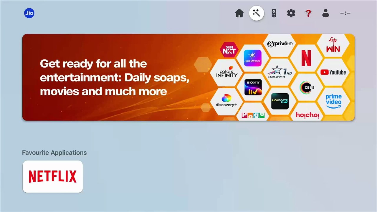 Jio LiveTv+ home screen
