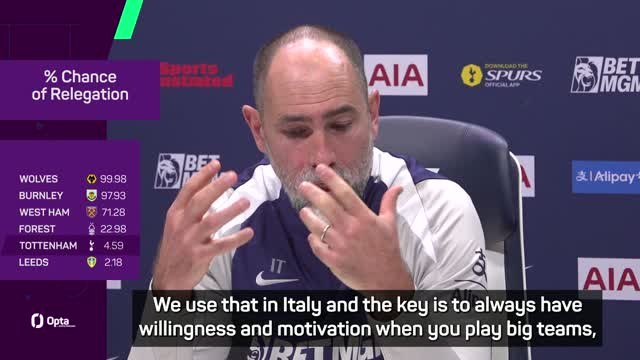 Tudor wants Spurs to adopt 'small team mentality' in relegation fight