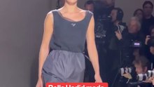 Bella Hadid makes 4 appearances at Milan Prada show.
