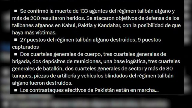 Pakistán anuncia una guerra abierta con Afganistán, bombardea Kabul y reivindica 133 muertes