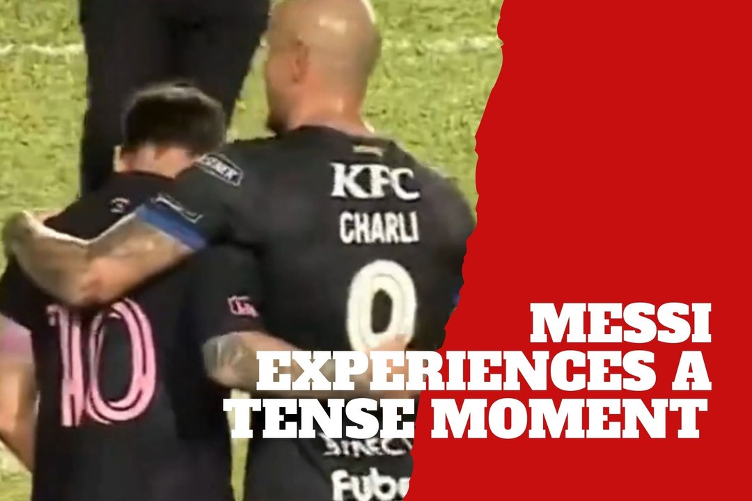 One fan knocks down Lionel Messi amid chaos after multiple spectators storm the field