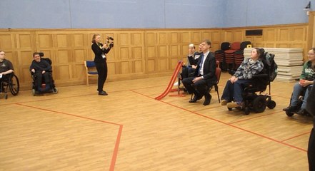 Government minister Sir Stephen Timms plays boccia at Treloar's