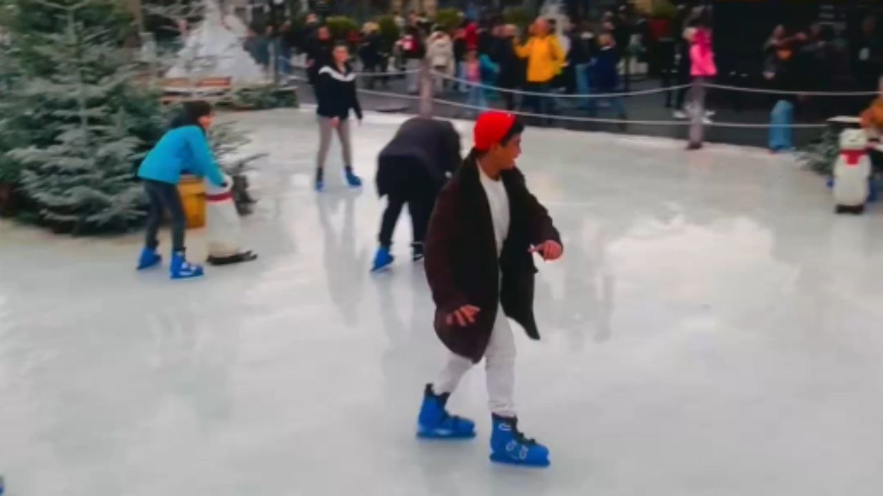 Ice skating fail: First-time skater battles icy chaos with nonstop wobbles