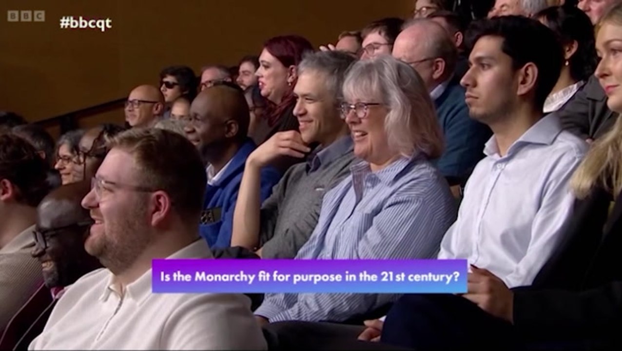 Fiona Bruce draws laughs from Question Time audience after stopping debate to make Andrew comment