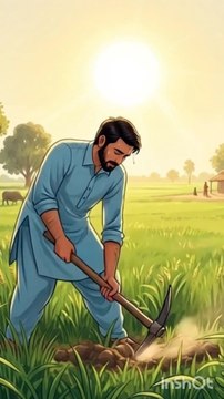 Hardworking Farmer in Lush Green Fields | Summer Afternoon Work Illustration 4K