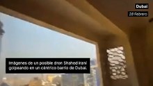 Imágenes de un dron Shahed impactando en Dubai