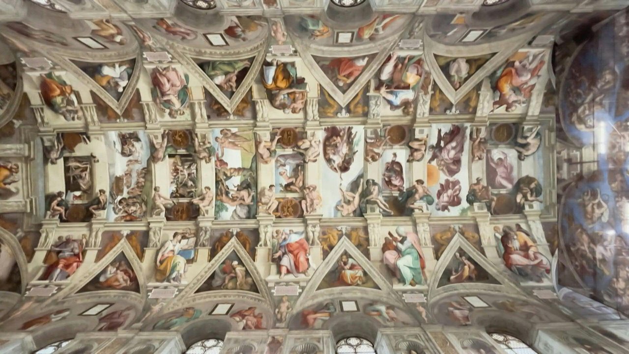 Restauración del fresco "El Juicio final"de Miguel Ángel en la Capilla Sixtina, Vaticano. Por AFP.