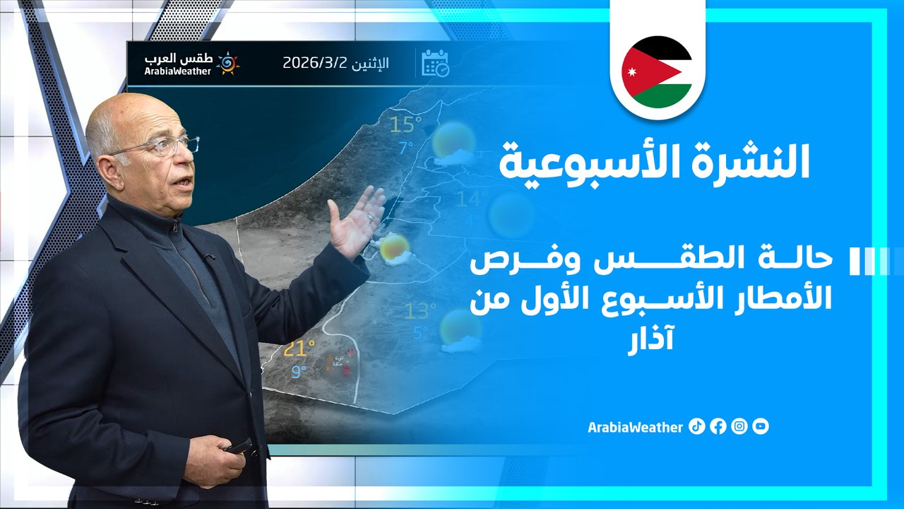 الأردن | حالة الطقس وفرص الأمطار الأسبوع الأول من آذار