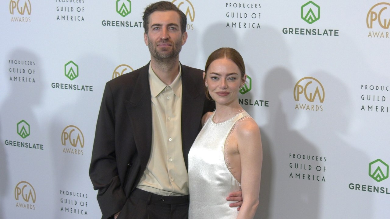 Dave McCary and Emma Stone on the black carpet at the 37th annual Producers Guild Awards