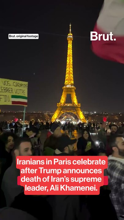 Iranians in Paris celebrate after the death of Iran's supreme leader.