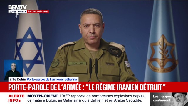 Mort d'Ali Khamenei: Nous continuons à enlever toute menace contre les citoyens israéliens , dit Effie Defrin, porte-parole de l'armée israélienne