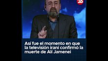 Así fue el momento en que la televisión iraní confirmó la muerte de Alí Jameneí (01/03/2026)