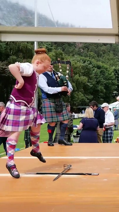 Some of the youngest competitors in the Scottish Sword dance heats_ held during the 2024 Ballater Highland Games_ celebrating their 160th anniversary Games a