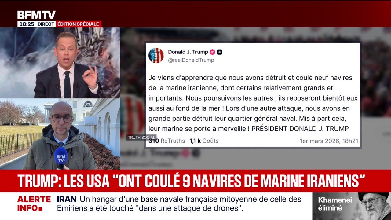 Donald Trump annonce que les États-Unis "ont détruit et coulé neuf navires iraniens"