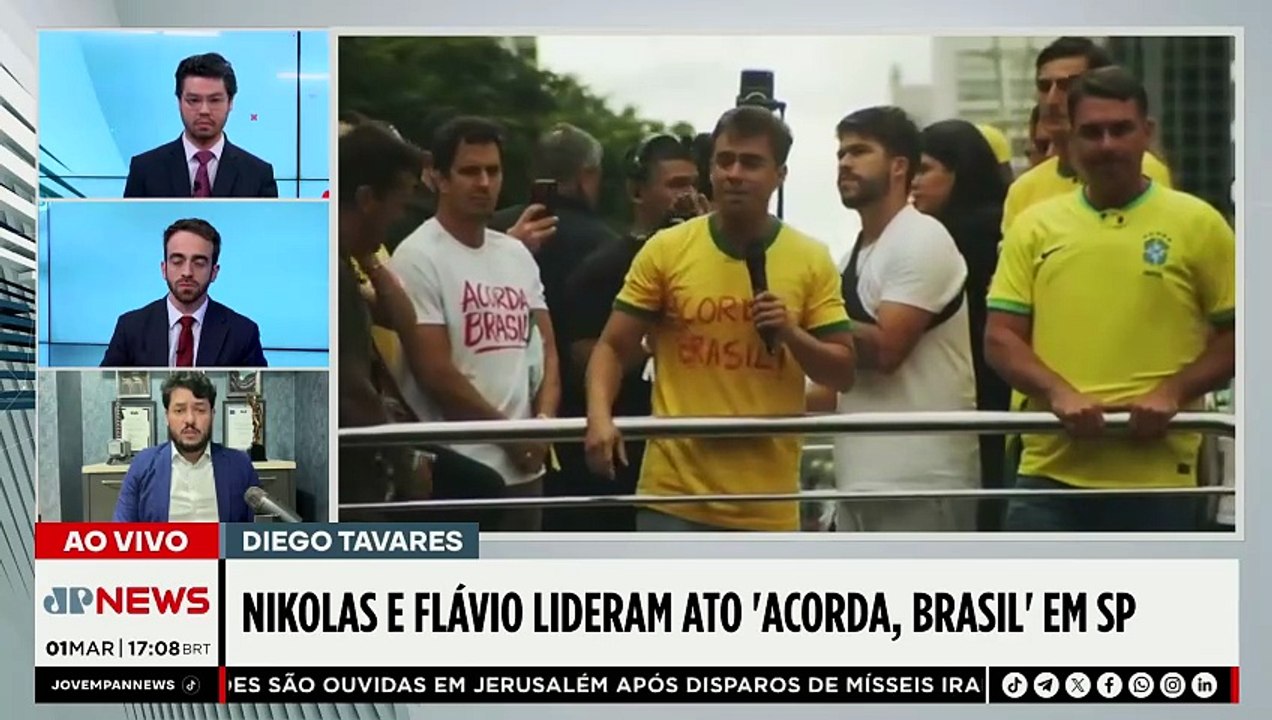 Nikolas Ferreira e Flávio Bolsonaro lideram ato ‘Acorda, Brasil’ na Avenida Paulista