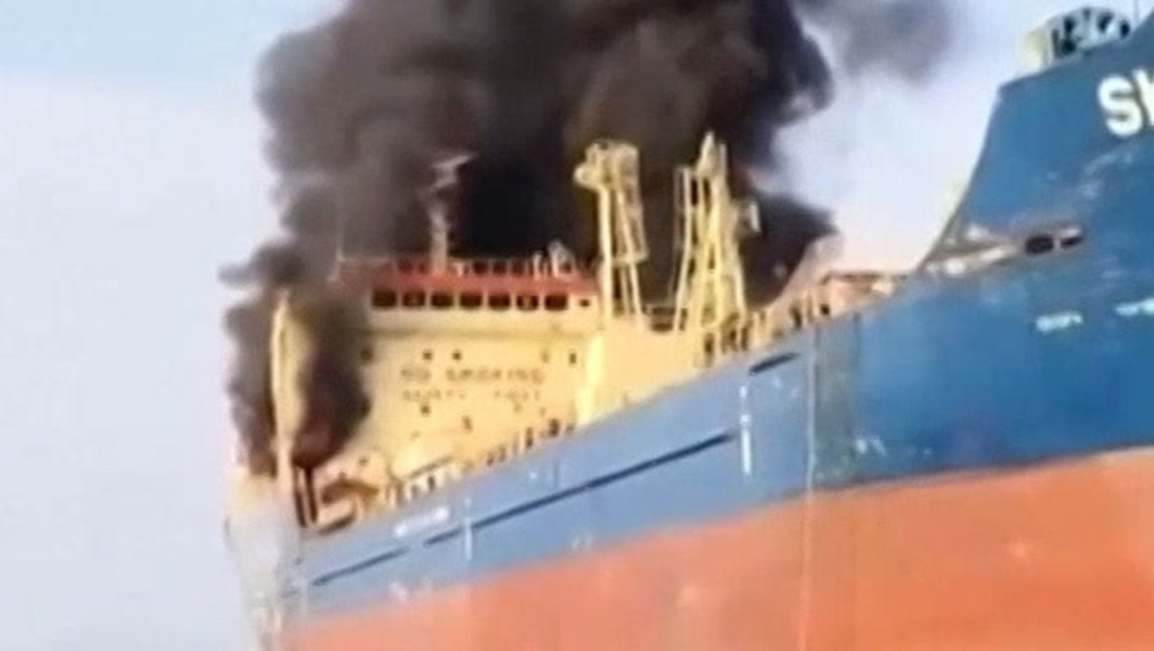 Iranian drones send oil tanker up in flames in Strait of Hormuz