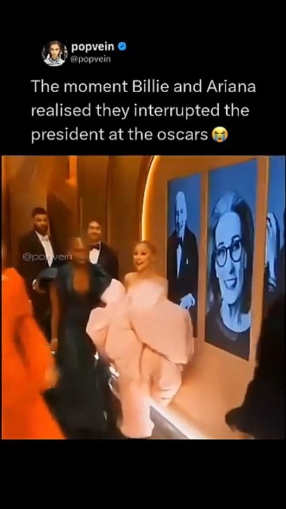 The moment Billie Eilish and Ariana Grande realised they interrupted the president at the oscars 😭